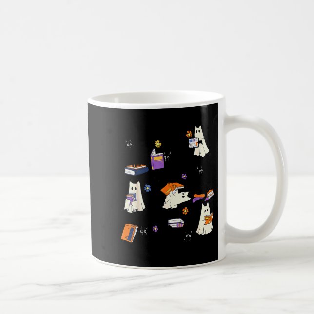 Caneca De Café Cute Ghost Cat Reading Books Lover Bookish Hallowe (Direita)