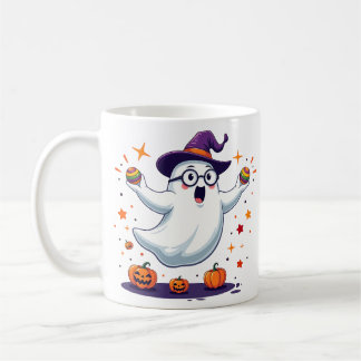 Caneca De Café Cute Ghost Mug with Pumpkins and Witch Hat