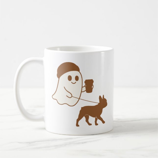 Caneca De Café Cute Ghost Walking Frenchie (Esquerda)
