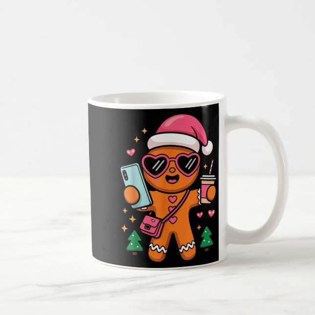 Caneca De Café Cute Gingerbread Taking Selfie Christmas Pajama To (Direita)