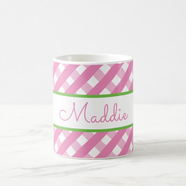 Caneca De Café Cute Gingham Personalizado Mug (Centro)