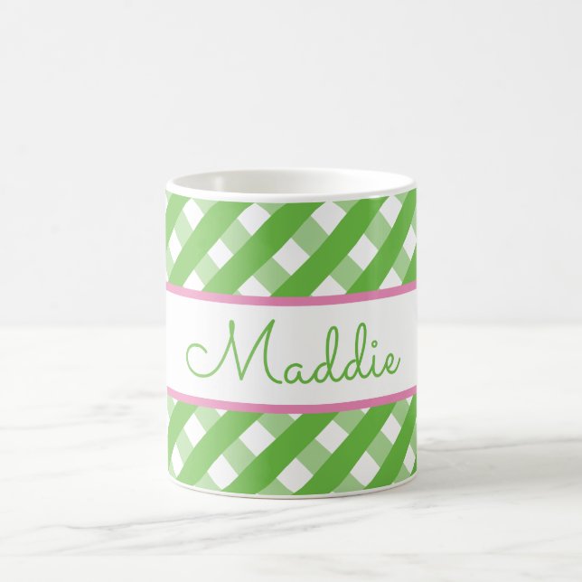Caneca De Café Cute Gingham Personalizado Mug (Centro)