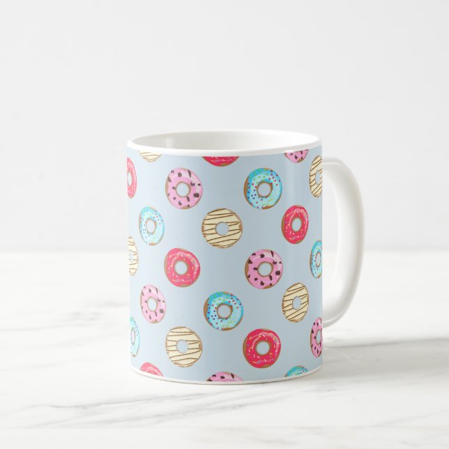 Caneca De Café Cute Glazed Doughnut Pattern Light Blue (Frente Esquerda)