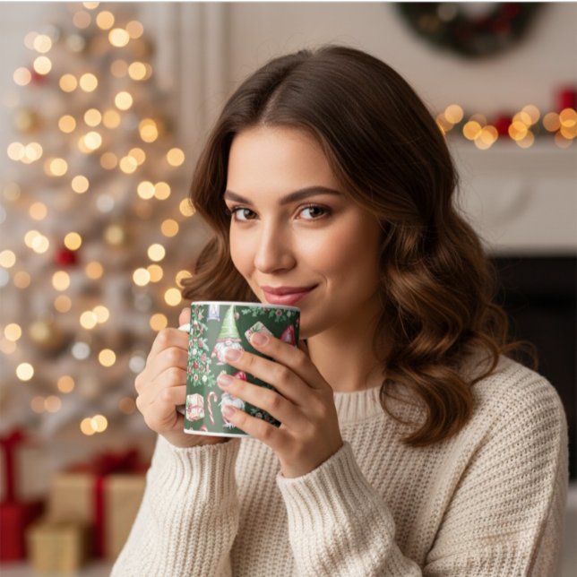 Caneca De Café Cute Gnome Watercolor Christmas Pattern (Criador carregado)