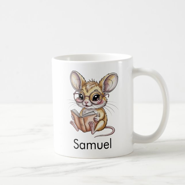 Caneca De Café Cute Gobi Jerboa Reading a Book Custom (Direita)