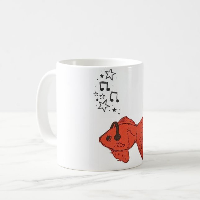 Caneca De Café Cute Goldfish Coffee Mug with Headphones (Frente Esquerda)