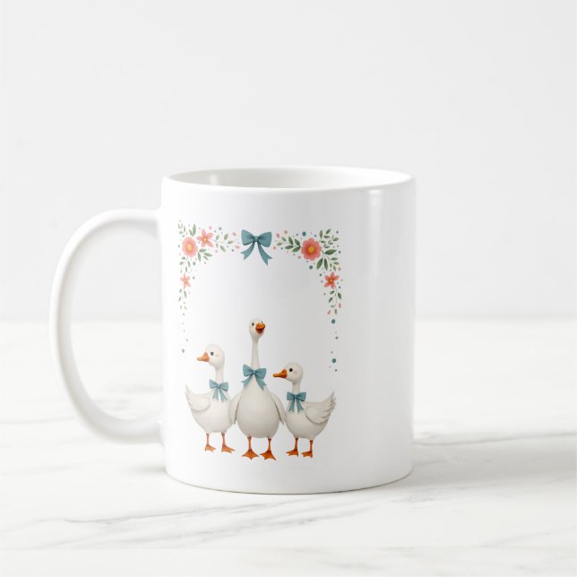 Caneca De Café Cute Goose Family Floral Mug (Esquerda)