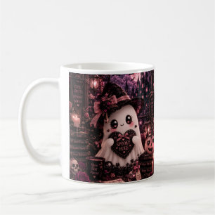 Caneca De Café Cute Gótico Rosa Fantasma Halloween Assustador Abr