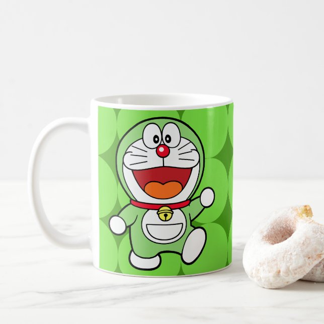 Caneca De Café Cute Green Mini Doraemon Anime (Com Donut)