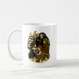Caneca De Café Cute Grim Reaper Girl and Dog Spooky Forest Night