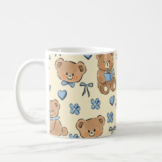 Caneca De Café Cute Hand-drawn Brown Teddy Bears Seamless Pattern (Esquerda)