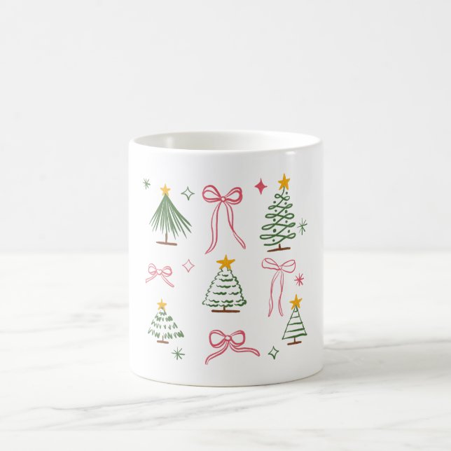 Caneca De Café Cute Hand Drawn Christmas Trees and Bows Pattern (Centro)