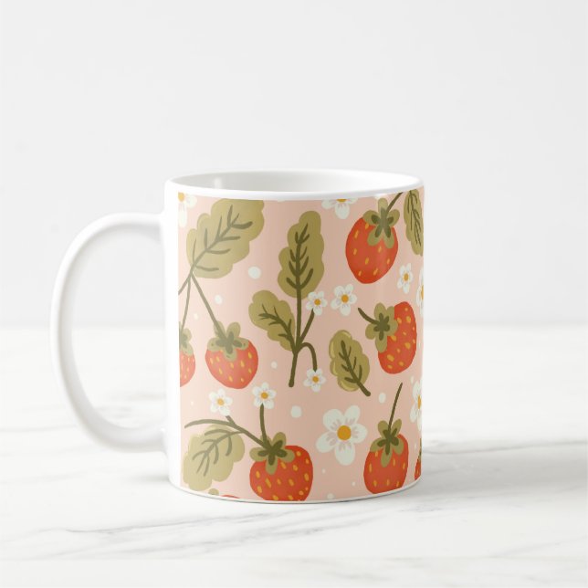 Caneca De Café Cute Hand-drawn Red Strawberry Seamless Pattern (Esquerda)
