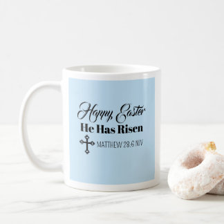 Caneca De Café Cute Happy Easter He Has Risen Bible Verse Blue