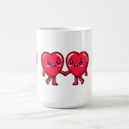 Caneca De Café Cute Heart Characters Holding Hands