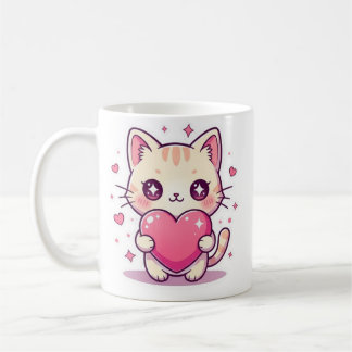 Caneca De Café Cute Heart Kitten Mug - Aesthetic Pastel Cat Coffe