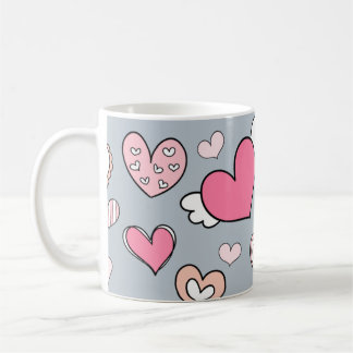 Caneca De Café Cute heart motifs on grey