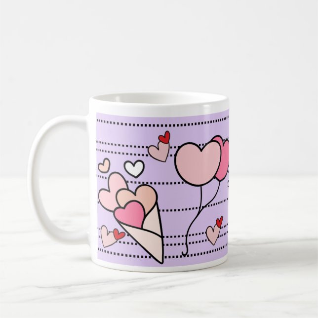 Caneca De Café Cute Heart Motifs on Purple (Esquerda)