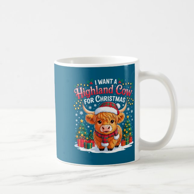 Caneca De Café Cute Highland Cow Christmas Funny Santa Lights Hol (Direita)