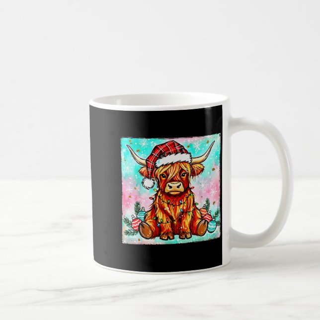 Caneca De Café Cute Highland Cow Christmas Lights Merry Xmas Cows (Direita)