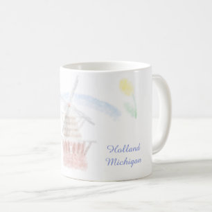 Caneca De Café Cute Holanda Michigan Moinho de Vento em Aquarela
