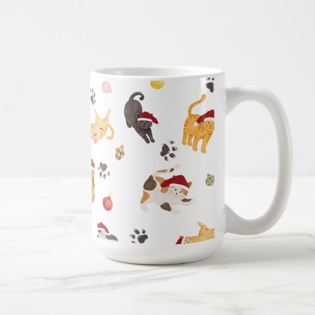 Caneca De Café Cute Holiday Cat Pattern (Direita)