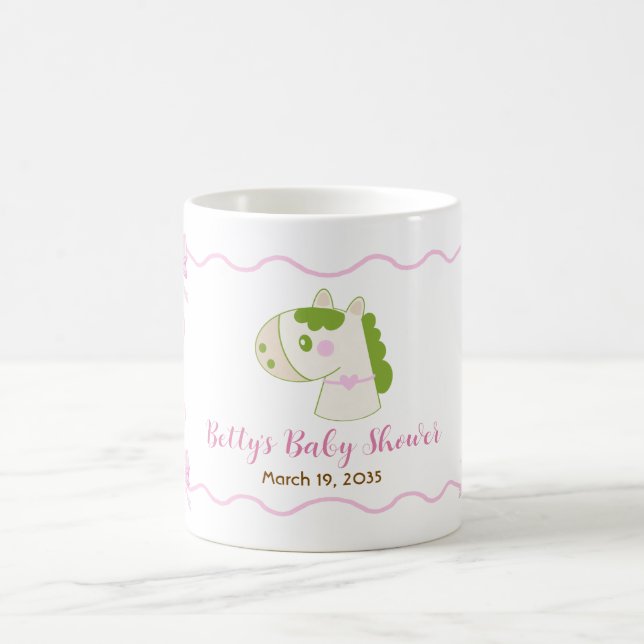 Caneca De Café Cute Horse Pink Bow Personalized Girl Baby Shower  (Centro)