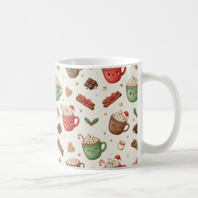 Caneca De Café Cute Hot Cocoa Pattern – Festive Illustrated Mugs (Direita)