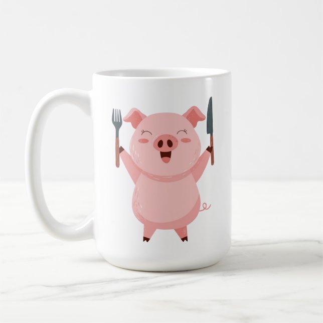 Caneca De Café Cute Hungry Piggy Die Cut Sticker (Esquerda)
