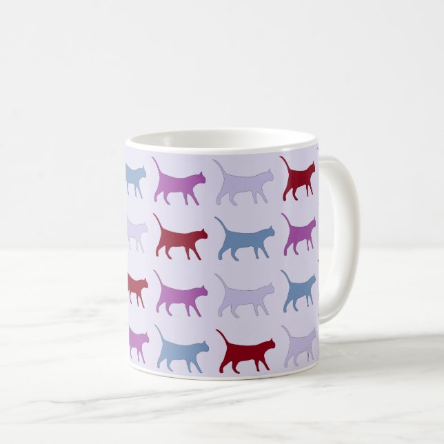 Caneca De Café Cute Illustrated Cats Walking Purple Pattern (Frente Esquerda)
