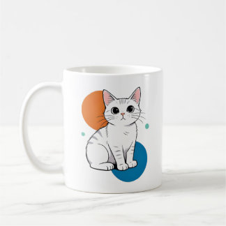 Caneca De Café Cute Kawai White Grey Tabby Cat Illustration