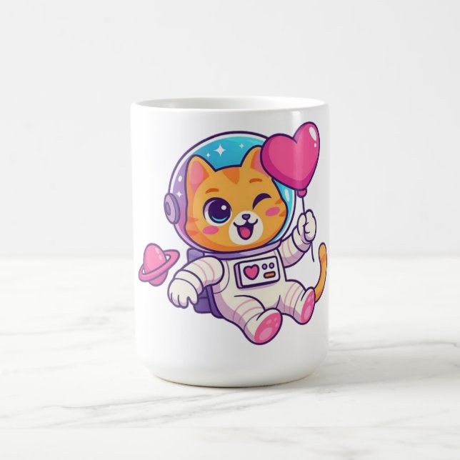 Caneca De Café Cute Kawaii Astronaut Cat Floating in Space  (Centro)
