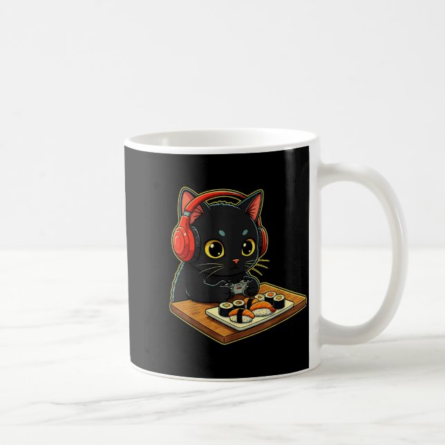 Caneca De Café Cute Kawaii Black Cat Funny Sushi Retro Japanese C (Direita)