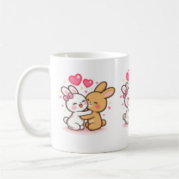 Caneca De Café Cute Kawaii Bunny Love Mug – Romantic Rabbit Coupl