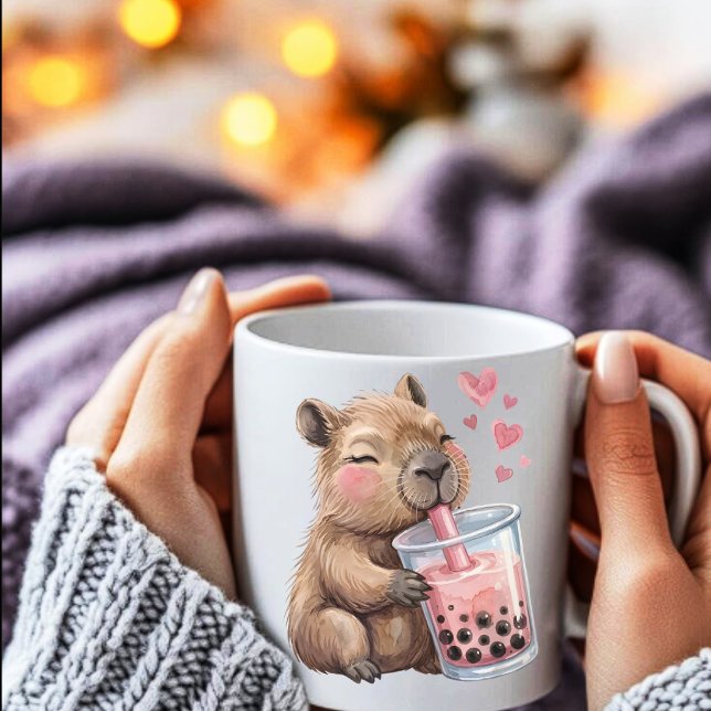 Caneca De Café Cute Kawaii Capybara Drink Boba Bubble Tea (Criador carregado)