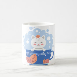 Caneca De Café Cute Kawaii Cat in a Blue Teacup Coffee Mug