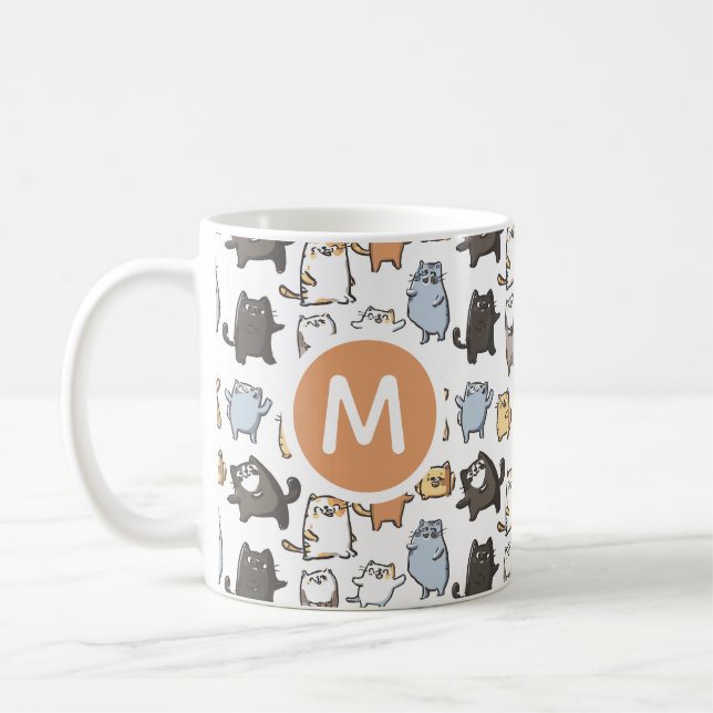 Caneca De Café Cute Kawaii Chubby Cartoon Cat Seamless Pattern Ar (Esquerda)