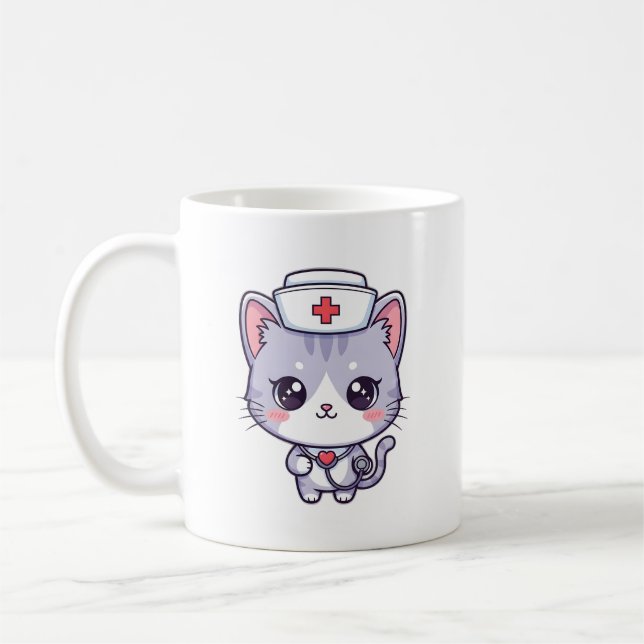Caneca De Café Cute Kawaii Nurse Cat Art (Esquerda)