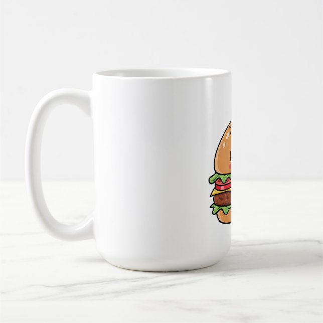 Caneca De Café Cute Kawaii Smiling Cheeseburger Illustration (Esquerda)