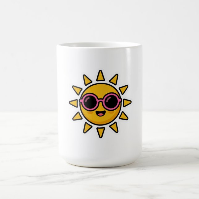 Caneca De Café Cute Kawaii Sol Retro Usando Óculos de Sol Rosa Ve (Centro)