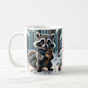 Caneca De Café Cute Kawaii style Raccoon com pinho de creme de pi