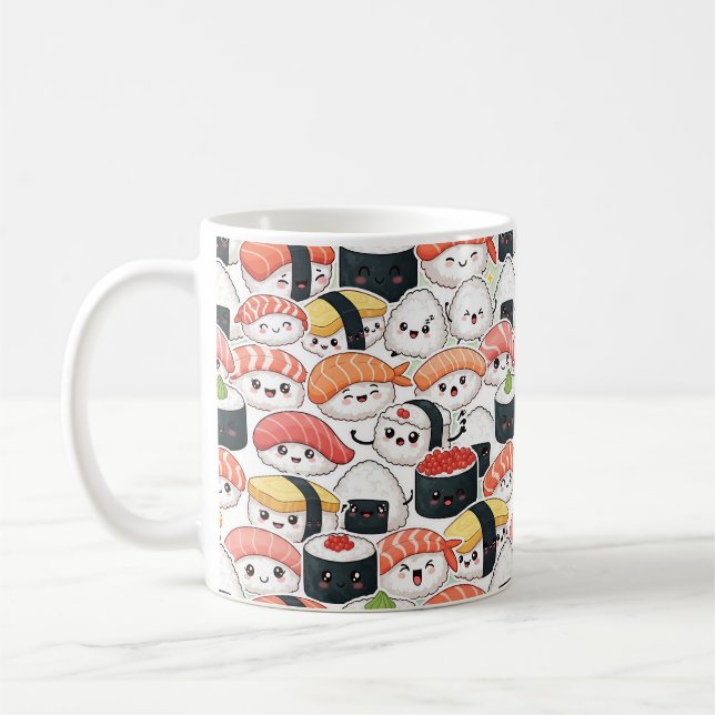 Caneca De Café Cute Kawaii Sushi Pattern Coffee Mug | Fun Foodie (Esquerda)