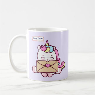 Caneca De Café Cute Kawaii Unicorn Love Illustration