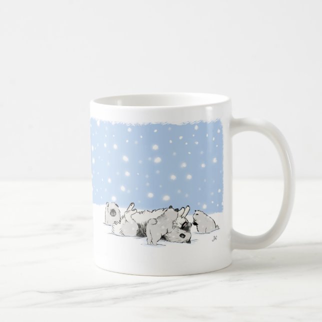 Caneca De Café Cute Keeshond e Puppies Brincando | Chaves de neve (Direita)