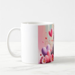 Caneca De Café Cute kitten hearts flowers