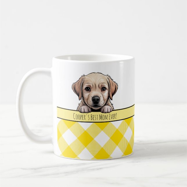 Caneca De Café Cute Labrador Puppy Best Dog Mom Yellow Gingham (Esquerda)