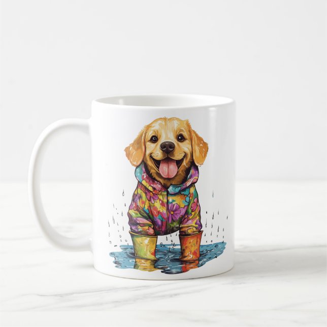Caneca De Café Cute Labrador Retriever Rain Puddle (Esquerda)