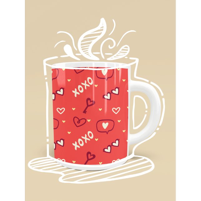 Caneca De Café Cute Love Pattern with Hearts, XOXO, and Keys (Criador carregado)