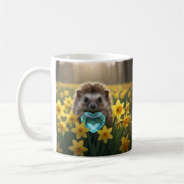 Caneca De Café Cute March Hedgehog with Aquamarine Heart