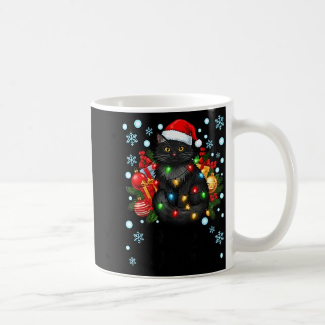 Caneca De Café Cute Meowy Christmas Black Cat Santa Hat Xmas Wome (Direita)